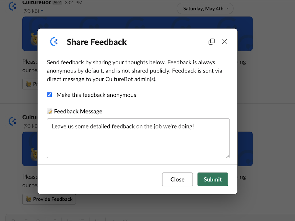 employee feedback modal