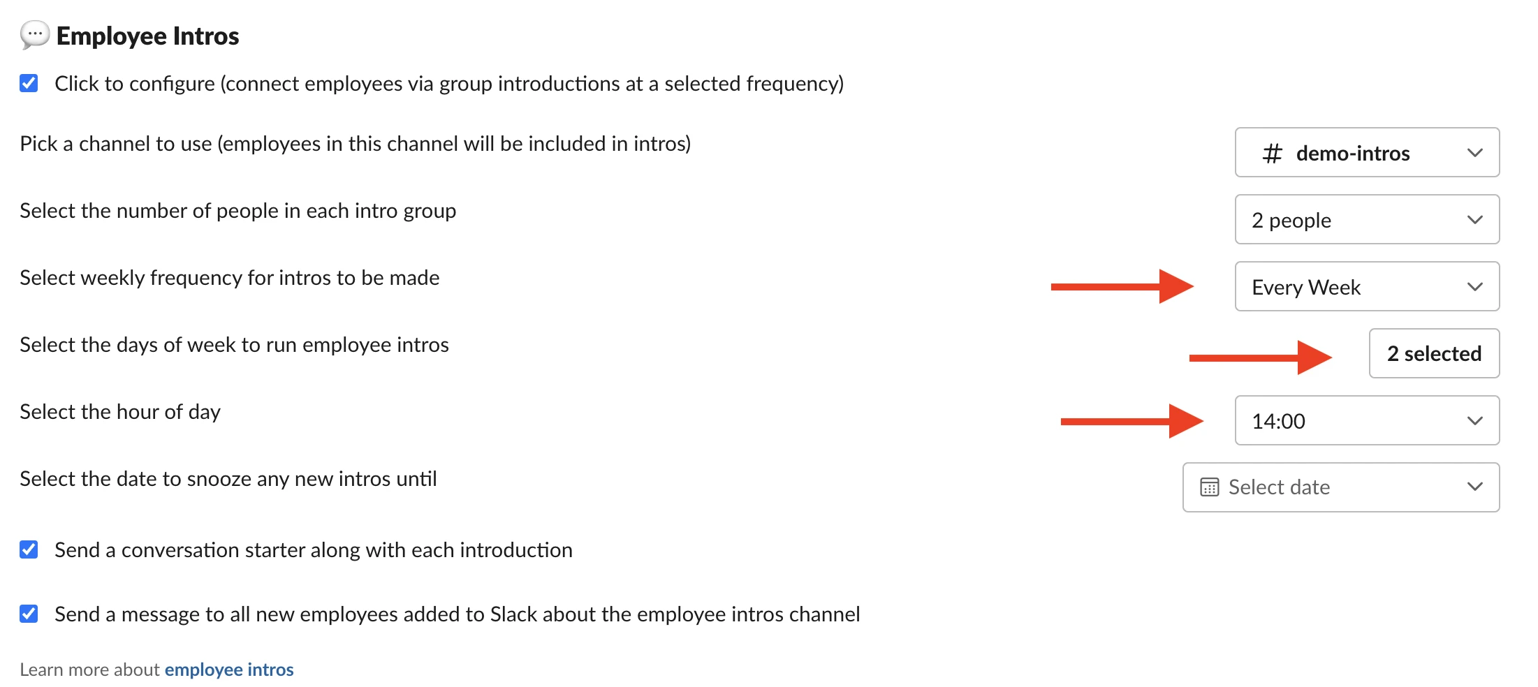 employee intro settings, part two